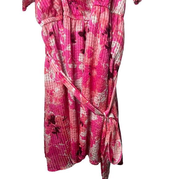 Lane Bryant Dress Size 22 Pink Smocked Cuff-Sleeve Square-Neck Fit & Flare Belt - Picture 3 of 13